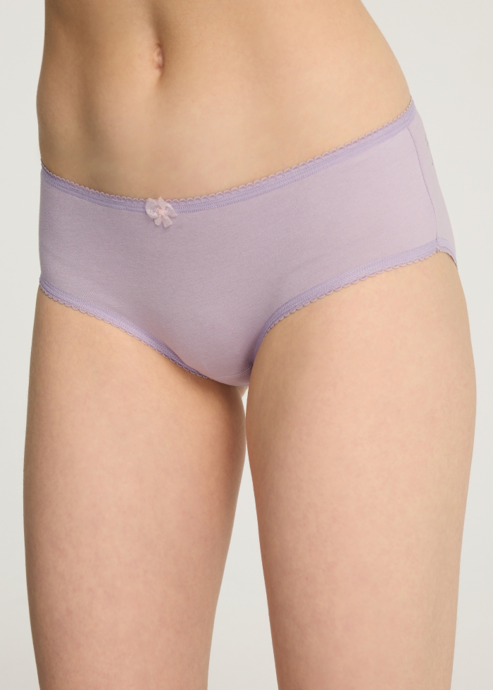 Love Story．Mid Rise Cotton Picot Elastic Brief Panty(Woodrose - Mesh Bow)