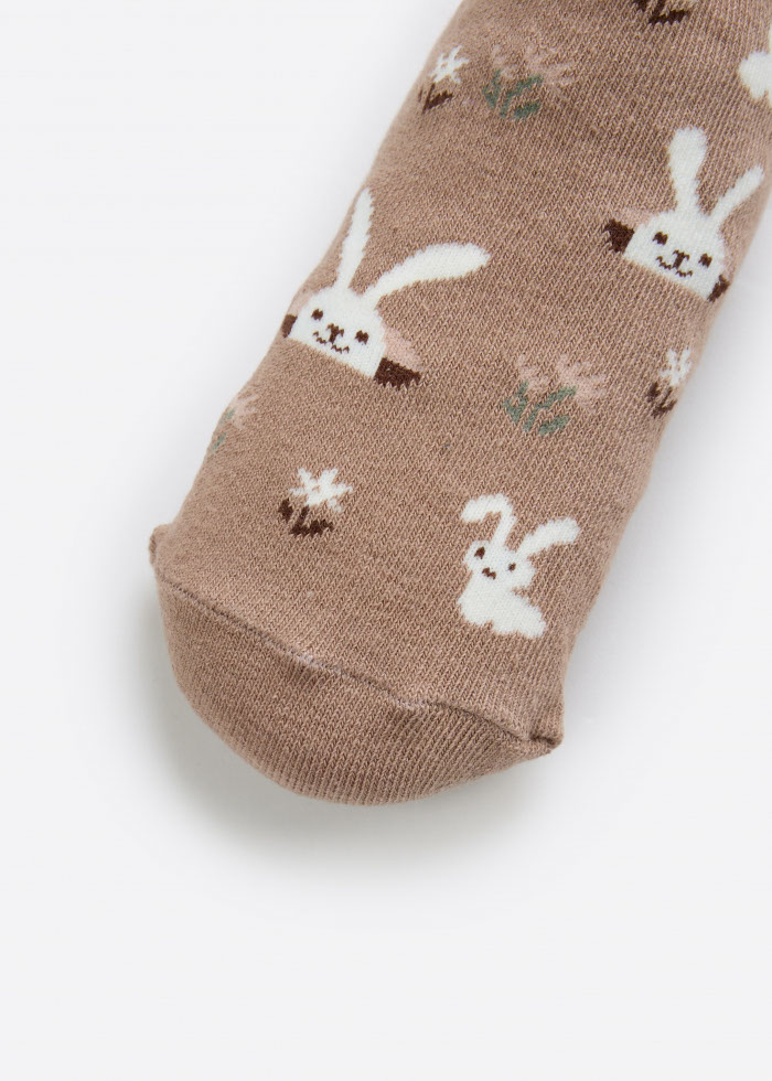 (3-Pack) Village Life．Girls Ankle Socks(Rabbit Peek-a-boo)