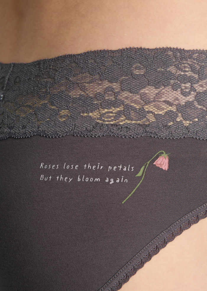 Love yourself．Mid Rise Cotton V Lace Waist Brief Panty(Plum Truffle)