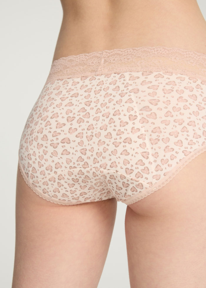 Emotional Girl．High Rise Cotton Lace Waist Period Brief Panty(Love leopard pattern)