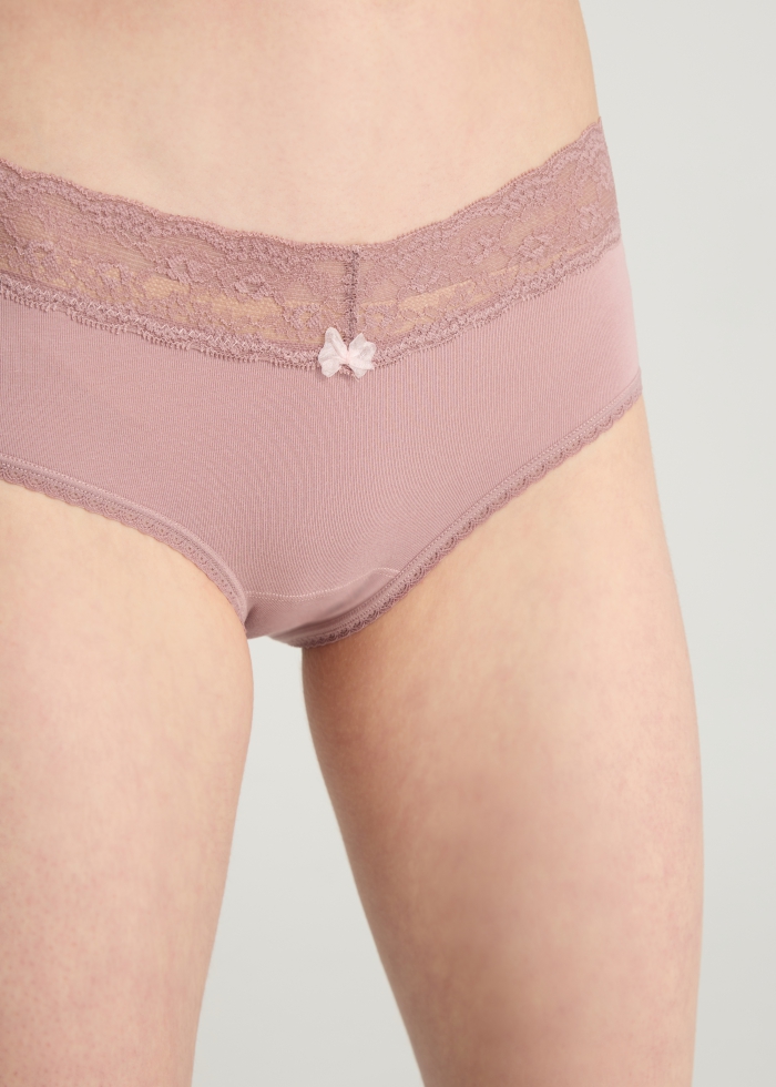 XXL Love yourself．High Rise Cotton V Lace Waist Brief Panty(Woodrose - Mesh Bow)