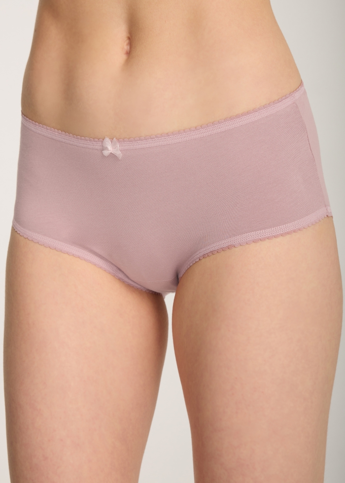 Love Story．High Rise Cotton Picot Elastic Brief Panty(Woodrose - Mesh Bow)
