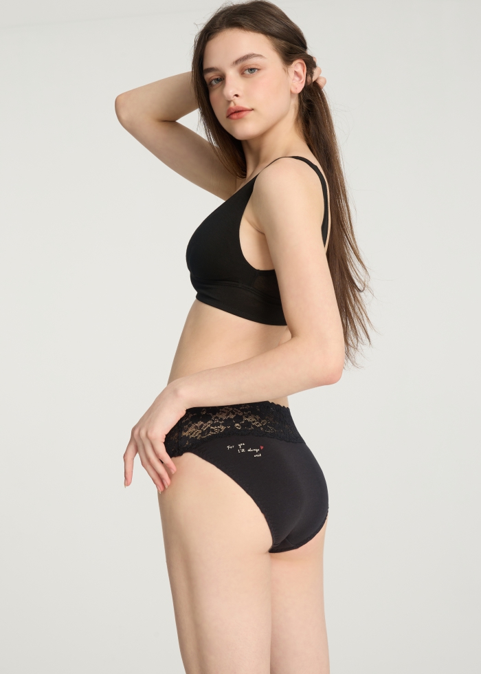 Love yourself．Mid Rise Cotton Stretch Lace Waist Brief Panty(Woodrose)