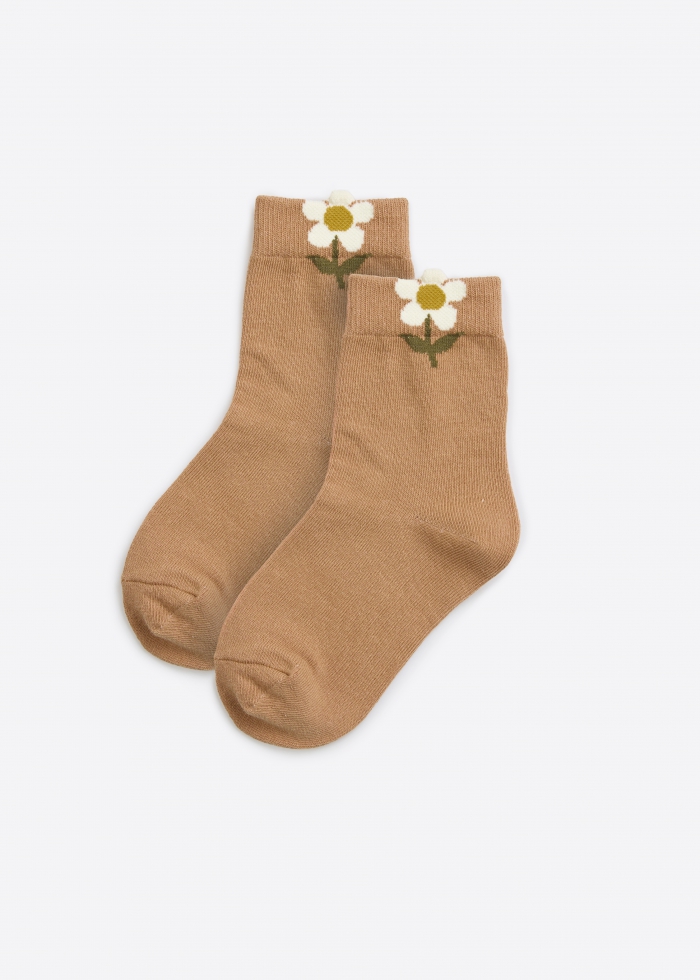 (2-Pack) Village Life．Girls Mid Calf Socks(Picnic & Flower)