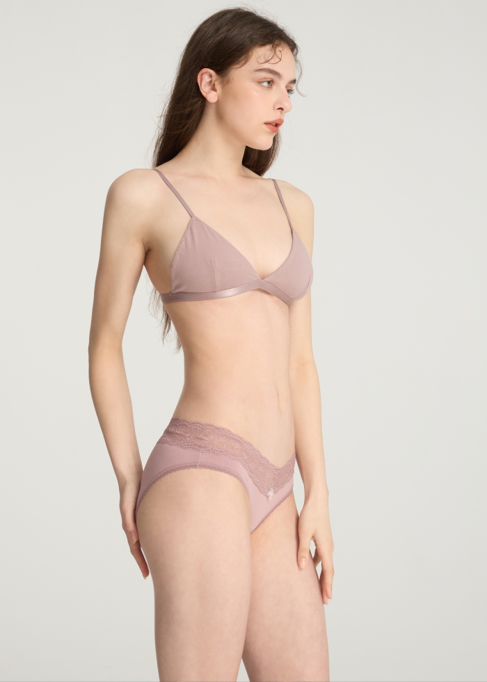 Love Story．Low Rise Cotton V Lace Waist Brief Panty(Woodrose - Mesh Bow)