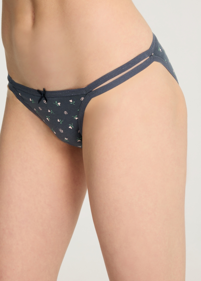 Love Story．Low Rise Cotton Double Lace Strap Hipster Panty(Heart shaped flower Pattern)