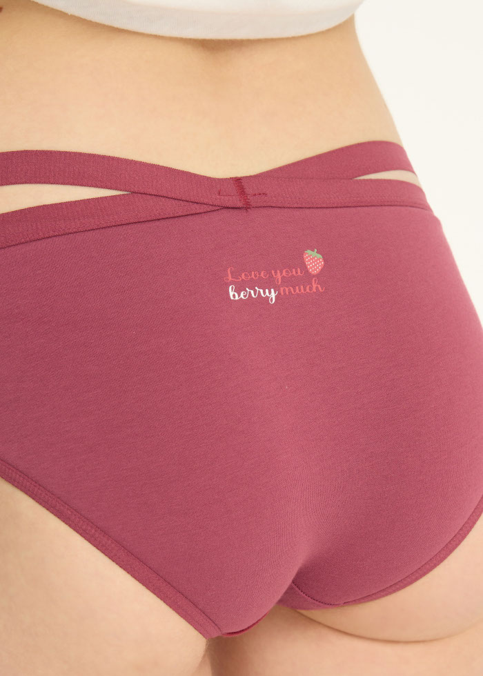 Hygiene Series．Mid Rise Cotton Crossed Back Brief Panty(Earth Red)