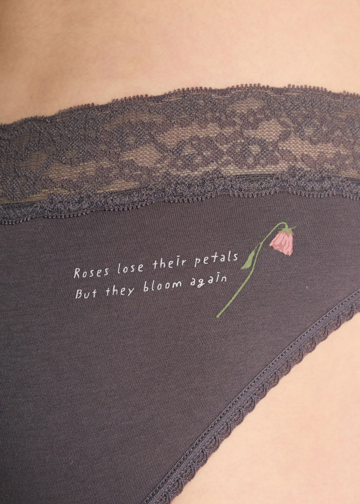 Love yourself．Low Rise Cotton V Lace Waist Brief Panty(Plum Truffle)
