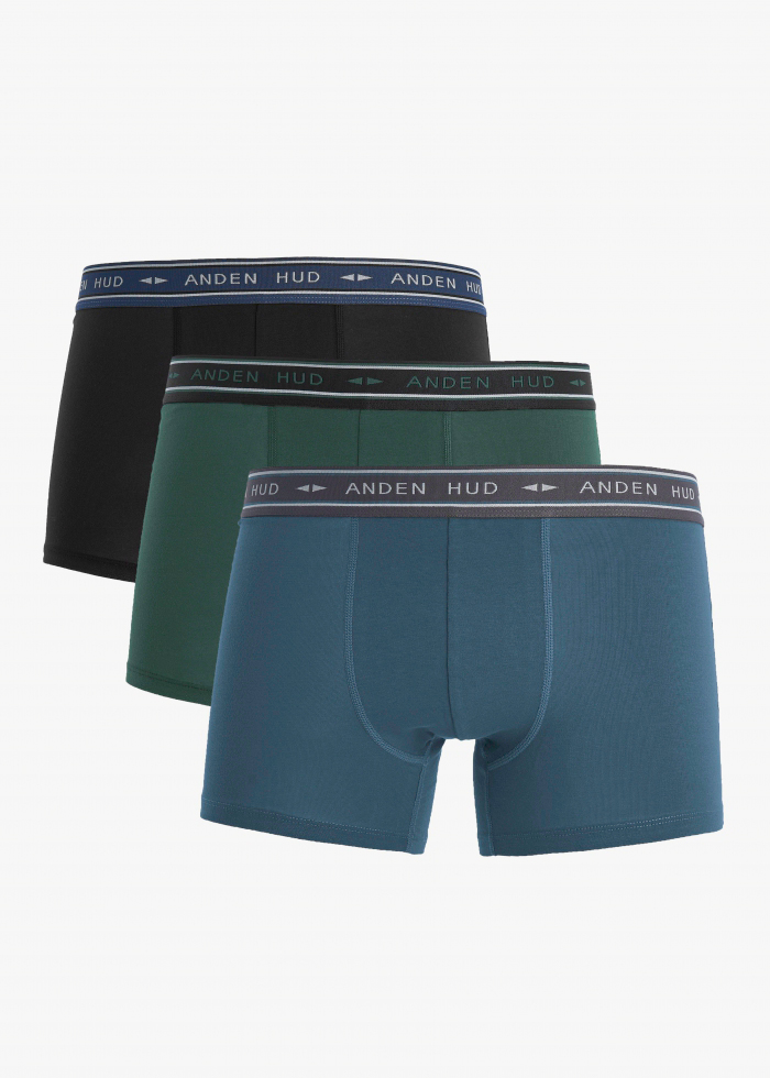 (3-Pack)Gentleman's Sport．Men Trunk Underwear（AH Waistband - Black/Blue Mirage/Green Gables）