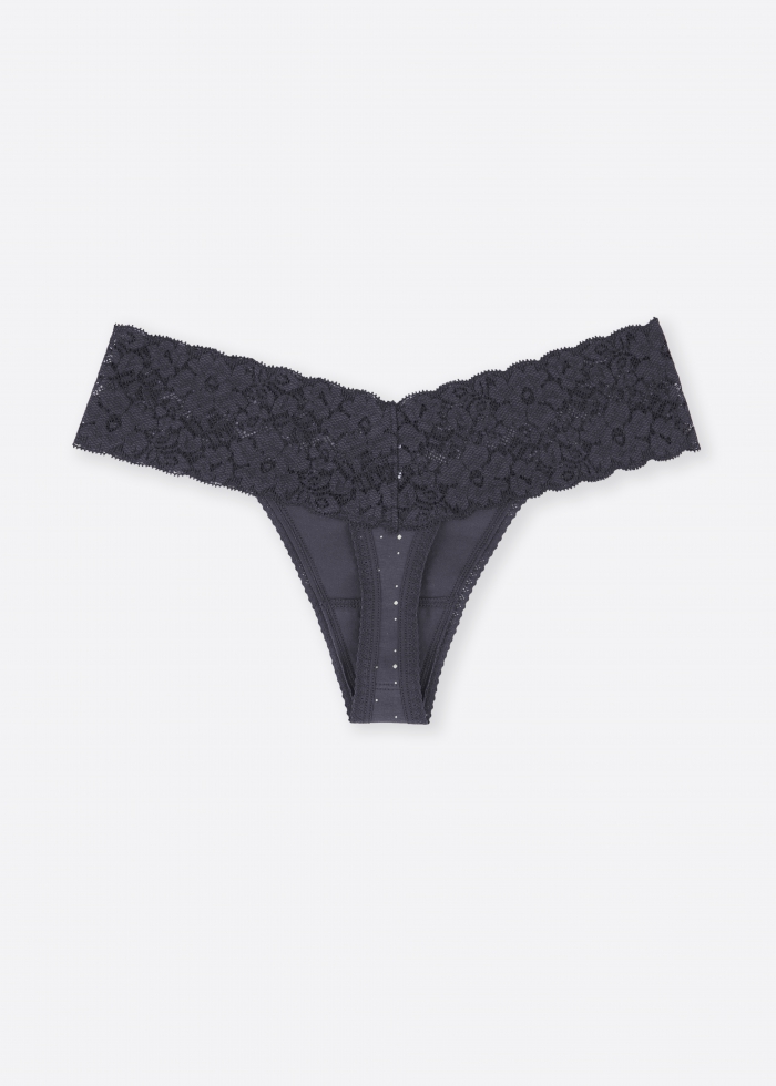 New Chapter．Low Rise Cotton V Lace Waist Thong Panty(Drizzle)