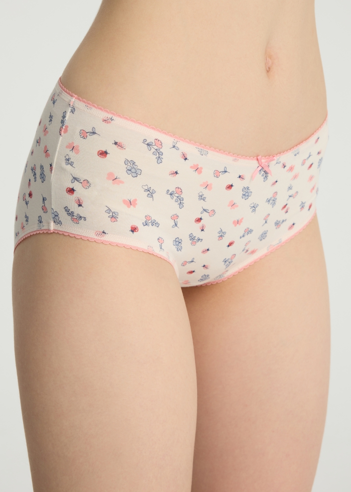Spring Fever．High Rise Cotton Picot Elastic Brief Panty(Reed Yellow - Glitter Bow)
