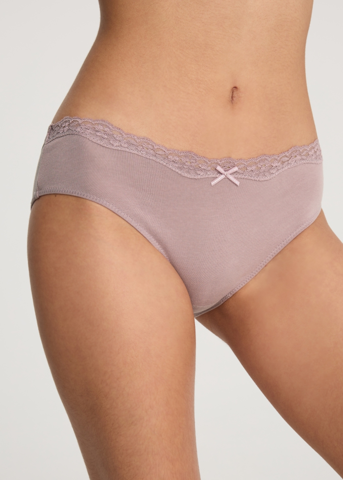 Spring Fever．Mid Rise Cotton Lace Detail Hipster Panty(Mushroom - Glitter Bow)
