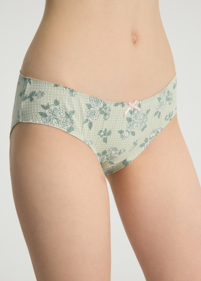 Spring Fever．Mid Rise Cotton Ruffled Brief Panty(Pale Mauve - Glitter Bow)