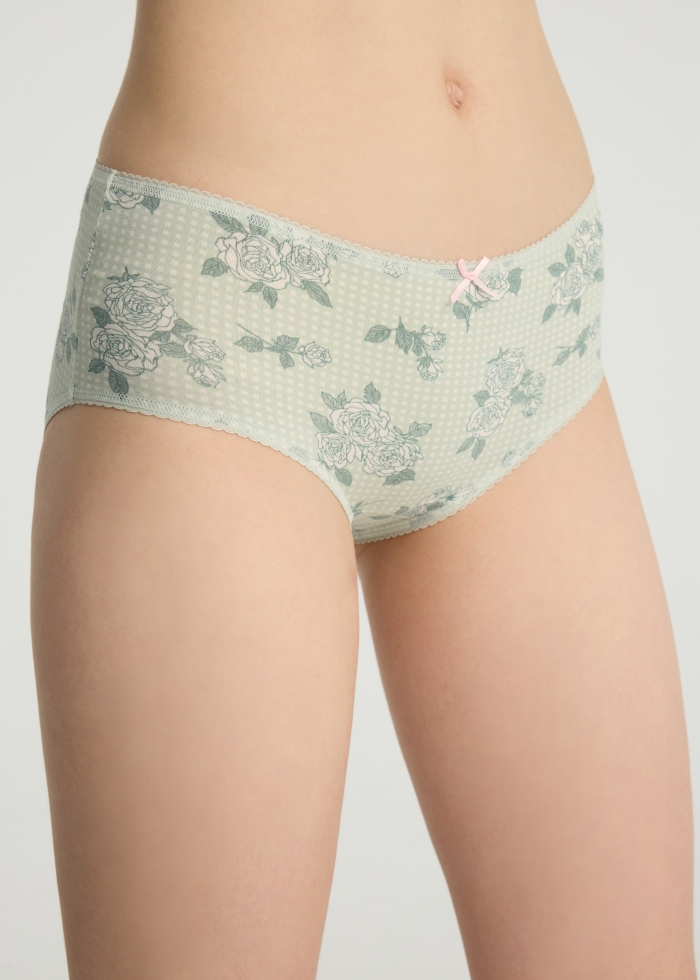 Spring Fever．High Rise Cotton Picot Elastic Brief Panty(Reed Yellow - Glitter Bow)