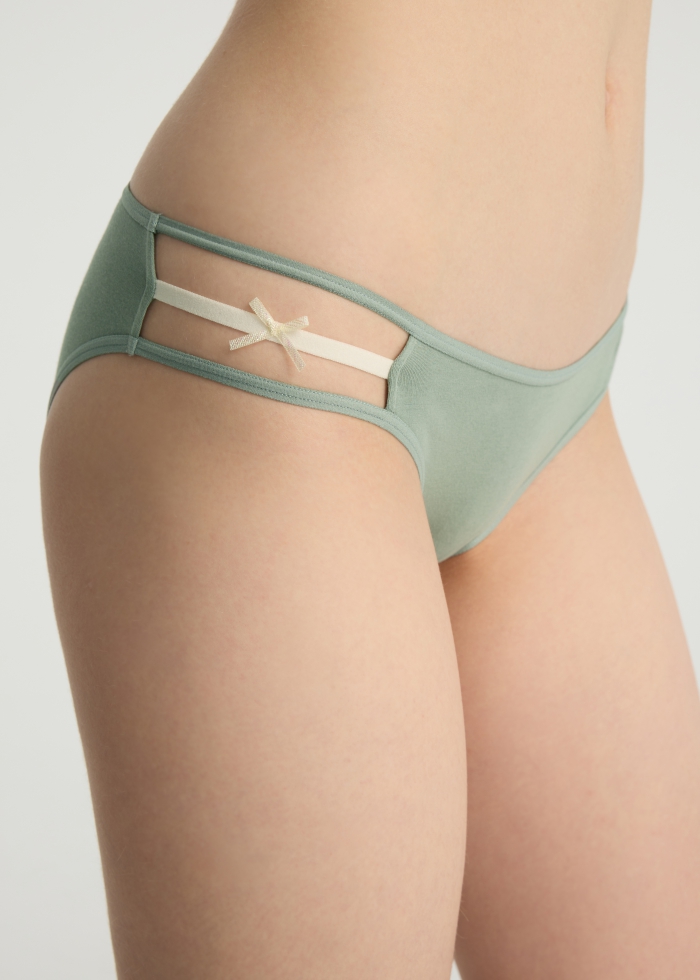 Spring Dopamine．Mid Rise Cotton Caged Side Hipster Panty(Reed Yellow - Glitter Bow)