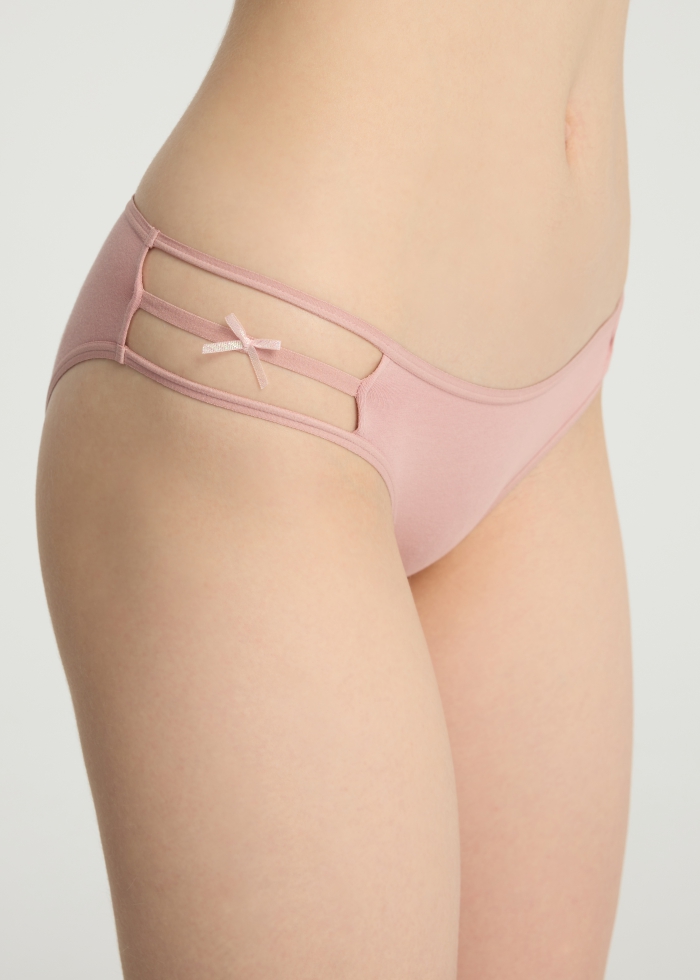 Spring Dopamine．Mid Rise Cotton Caged Side Hipster Panty(Reed Yellow - Glitter Bow)