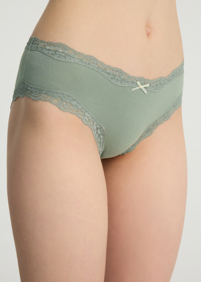 Spring Fever．Mid Rise Cotton Lace Trim Hipster Panty(Mushroom - Glitter Bow)