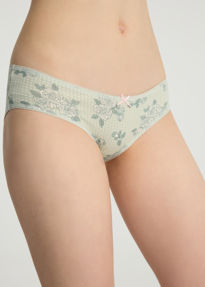 Spring Dopamine．Low Rise Cotton Picot Elastic Brief Panty(Reed Yellow - Glitter Bow)