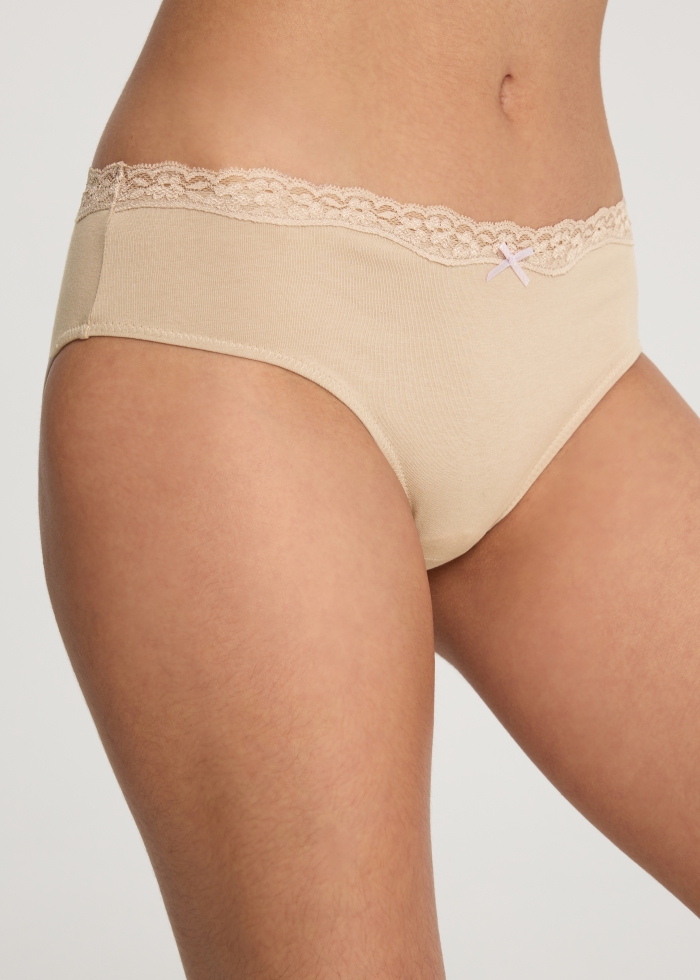 Spring Fever．Mid Rise Cotton Lace Detail Hipster Panty(Mushroom - Glitter Bow)