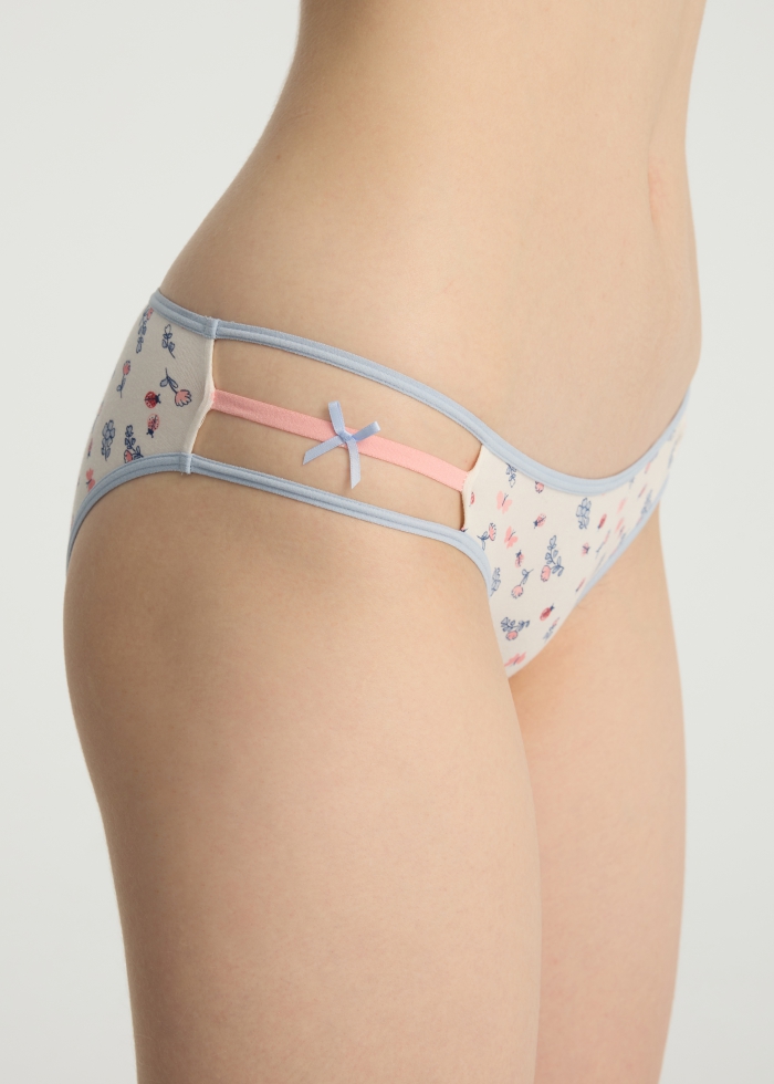 Spring Fever．Mid Rise Cotton Caged Side Hipster Panty(Kapok Pattern)