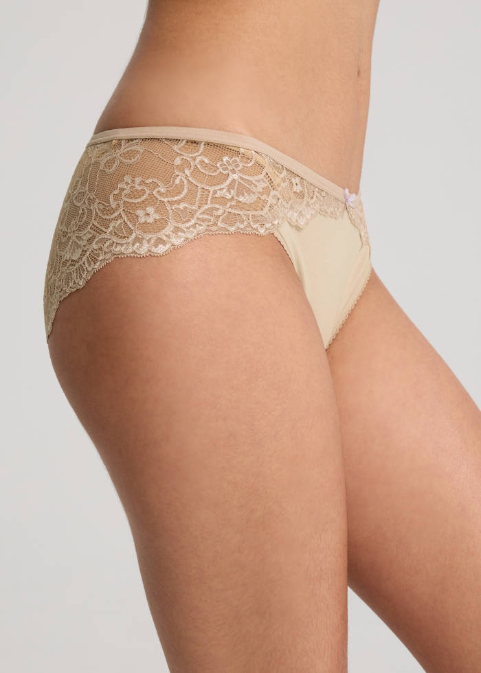 Late Spring．Mid Rise Floral Lace Cotton Detail Hipster Panty(Mushroom - Two Tone Lace)