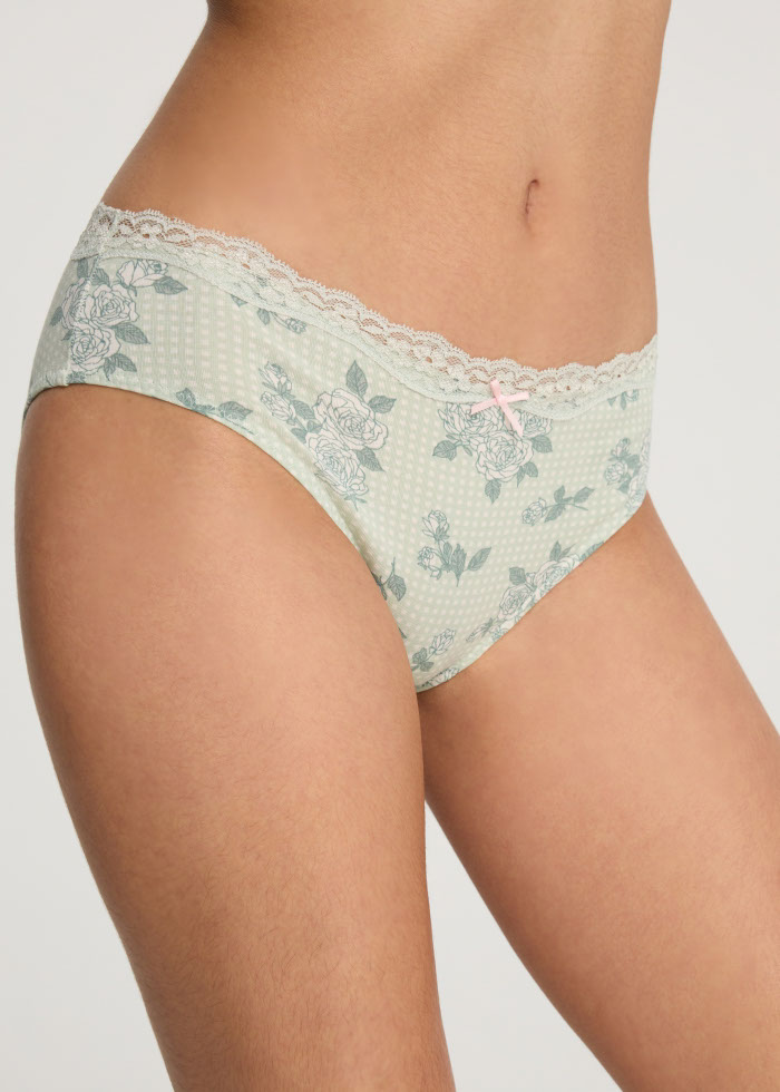 Spring Fever．Mid Rise Cotton Lace Detail Hipster Panty(Rose Plaid)