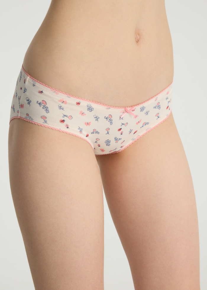 Spring Dopamine．Low Rise Cotton Picot Elastic Brief Panty(Reed Yellow - Glitter Bow)