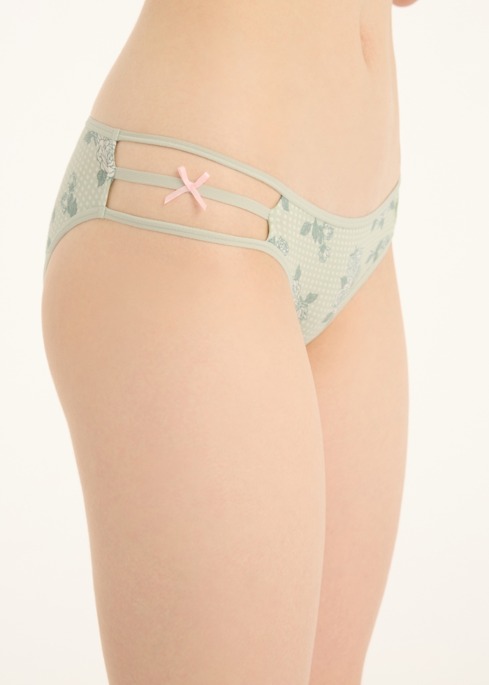Hygiene Series．Mid Rise Cotton Caged Side Hipster Panty(Rose Plaid)