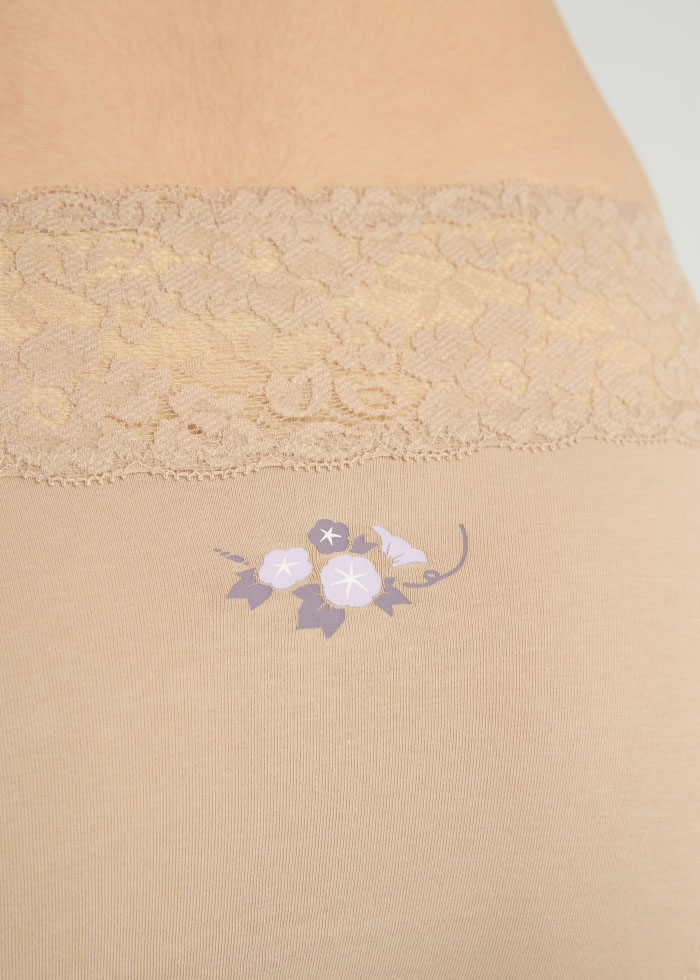 Spring Fever．Mid Rise Cotton Stretch Lace Waist Brief Panty(Mushroom)