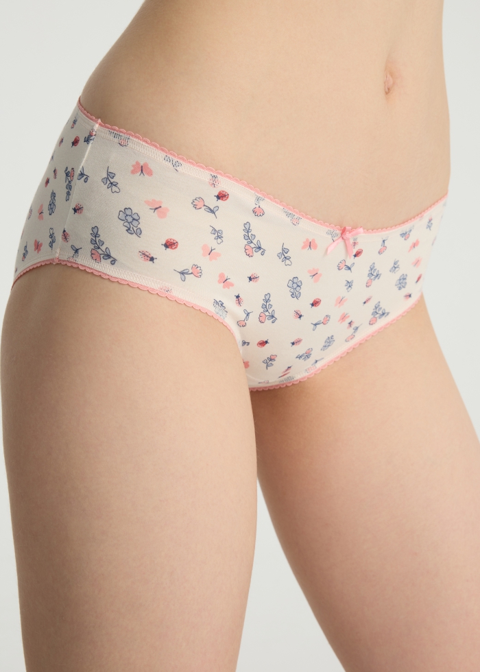 Spring Dopamine．Mid Rise Cotton Picot Elastic Brief Panty(Hydrangea Embroidery)