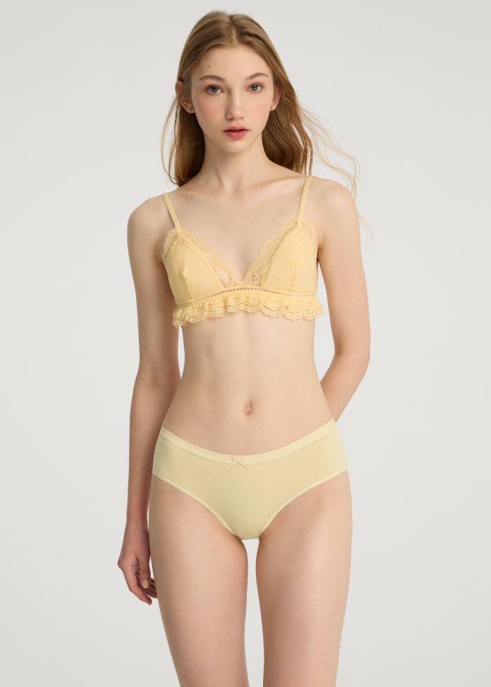 Spring Fever．Mid Rise Cotton Crossed Back Brief Panty(Reed Yellow - Glitter Bow)