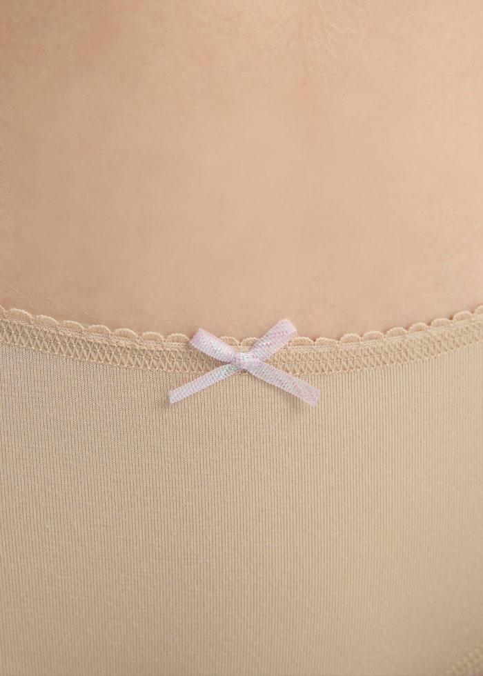 Spring Dopamine．Mid Rise Cotton Picot Elastic Brief Panty(Pale Mauve - Glitter Bow)