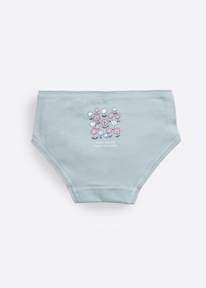 (3-Pack) Hygiene Series．Girls Brief Panty(Growing Flowers)