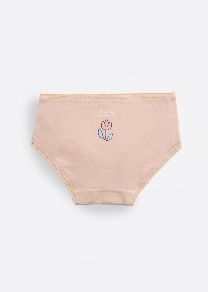 (3-Pack) Hygiene Series．Girls Brief Panty(Growing Flowers)