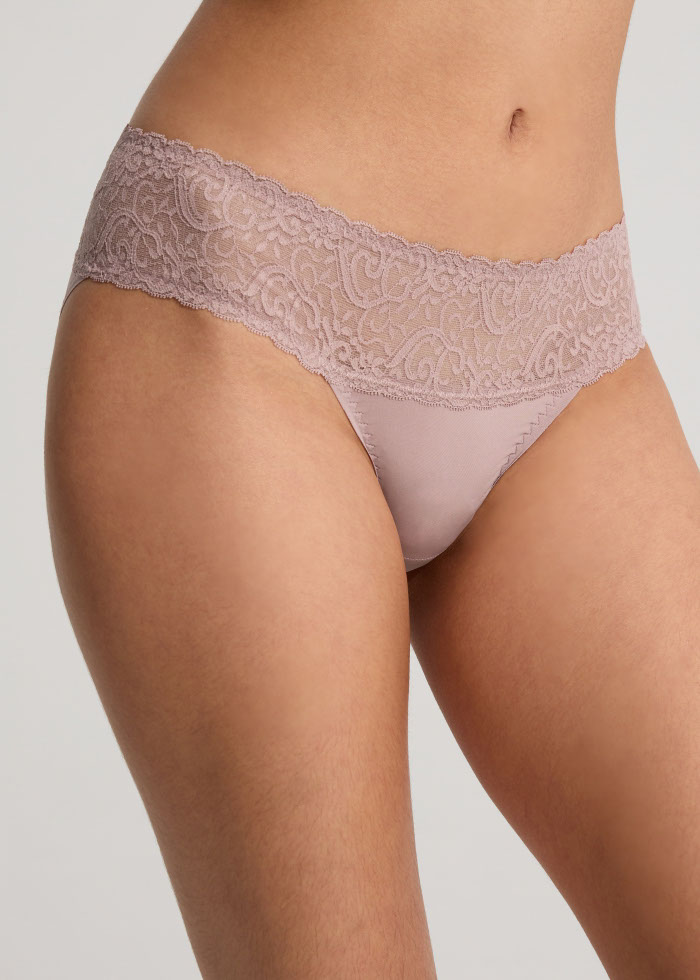 Luxury Series．Mid Rise Moisturizing Nylon Stretch Lace Waist Brief Panty(Quicksilver)