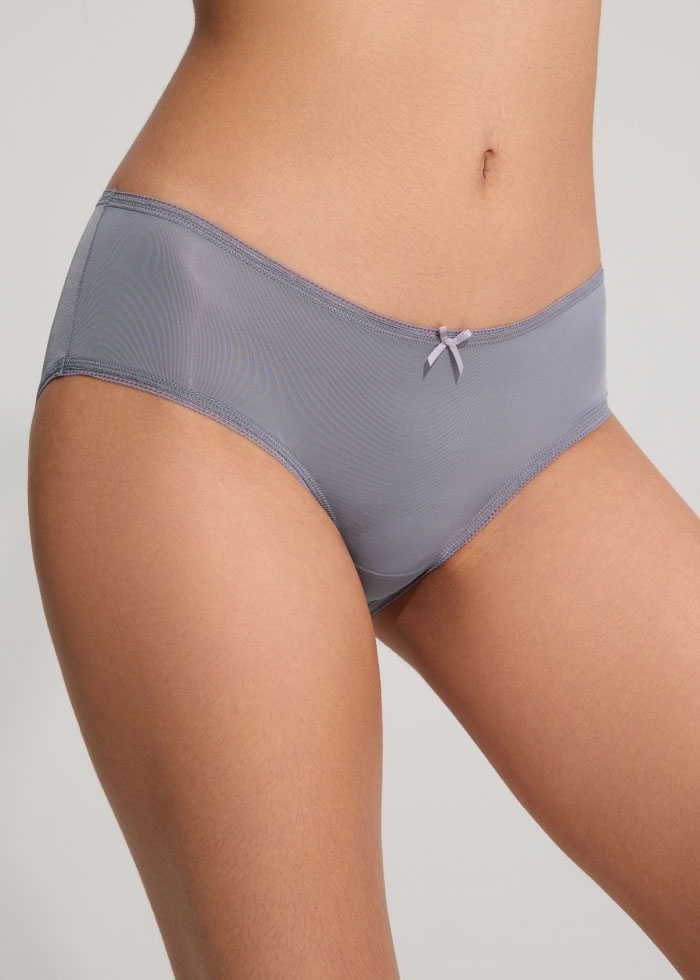 Luxury Series．Mid Rise Moisturizing Nylon Picot Elastic Brief Panty(Quicksilver)
