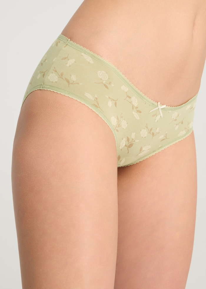 Venus．Mid Rise Cotton Picot Elastic Brief Panty(Cyanus Embroidery)