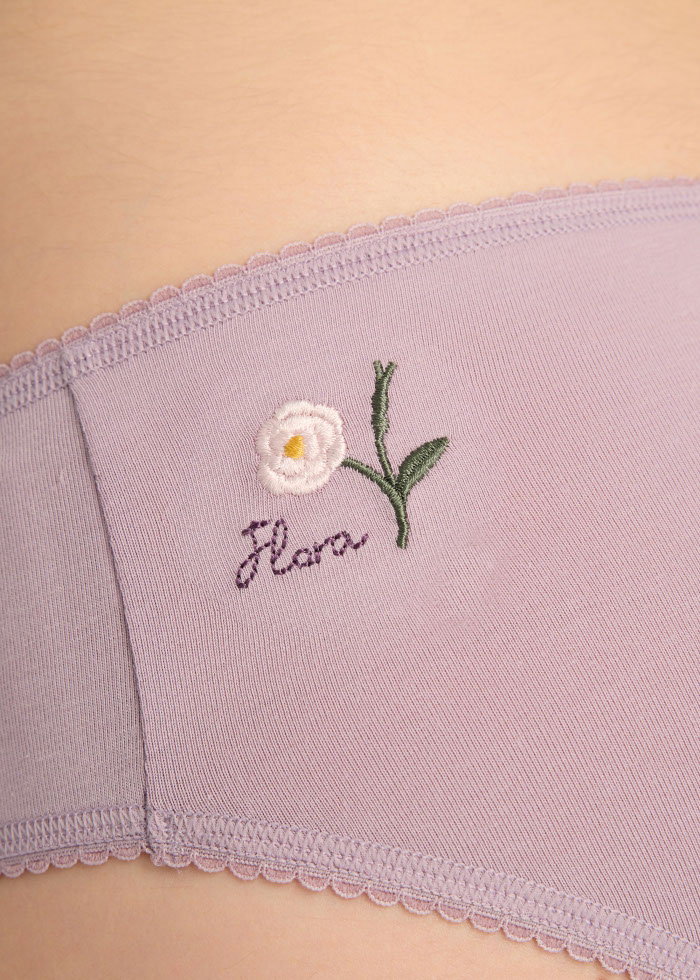 Venus．Mid Rise Cotton Picot Elastic Brief Panty(Shells Embroidery)