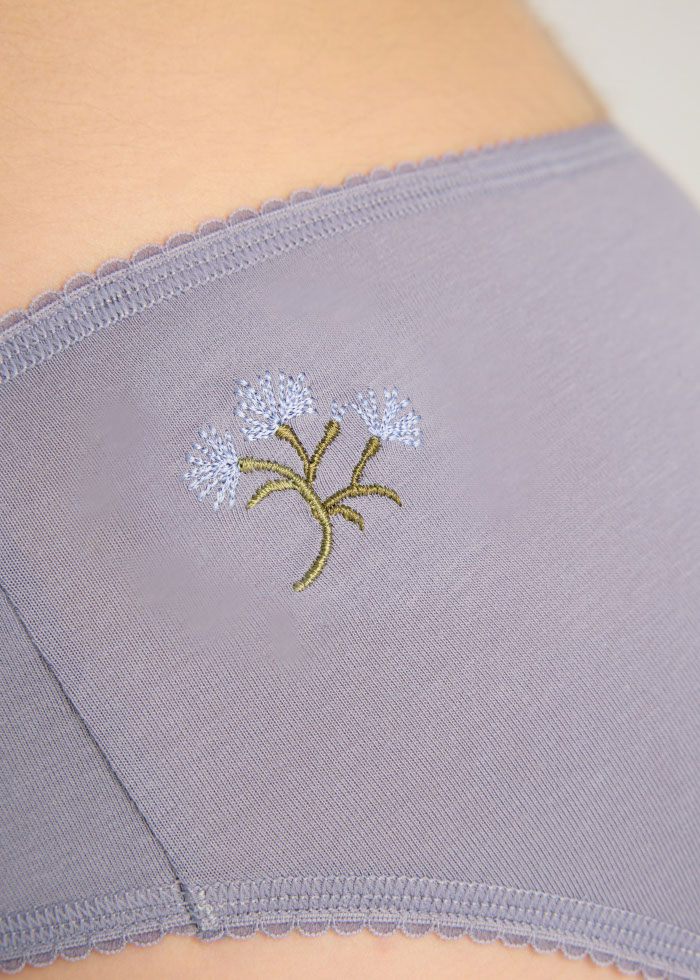 Venus．Mid Rise Cotton Picot Elastic Brief Panty(Cyanus Embroidery)
