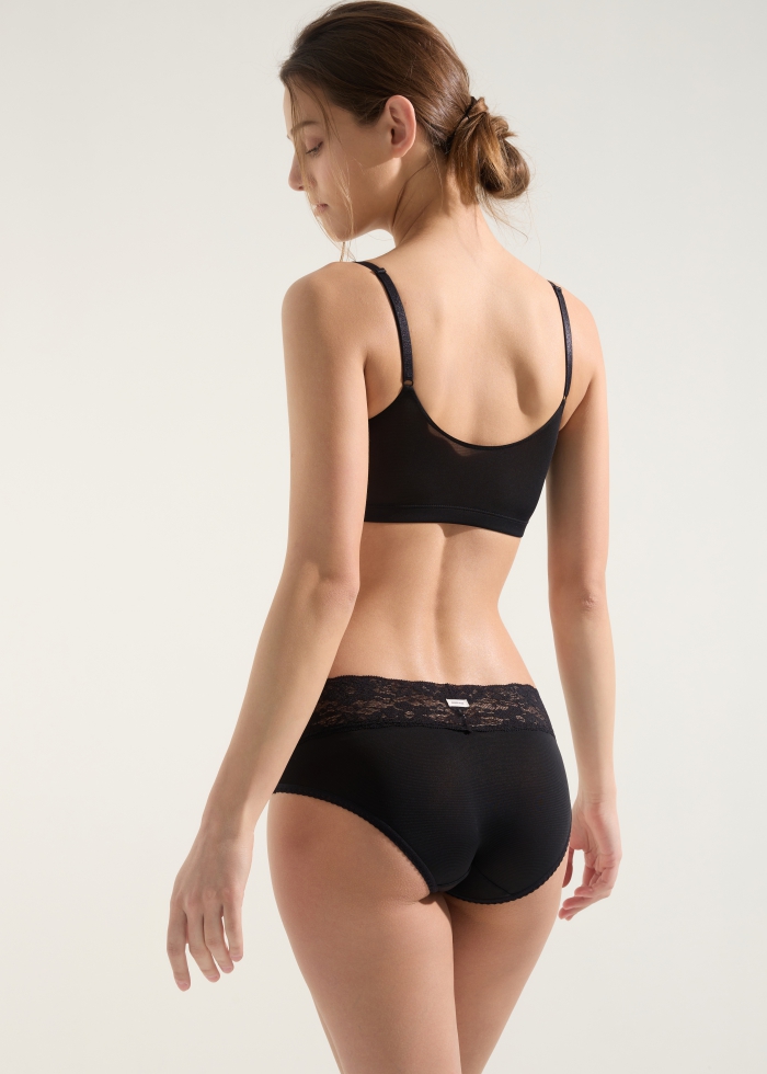 Cool Series．Mid Rise Cool V Lace Waist Brief Panty(Bog)