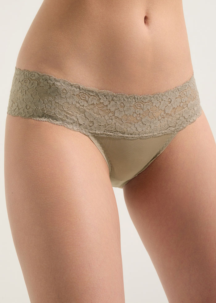 XXL Cool Series．Mid Rise Cool Stretch Lace Waist Brief Panty(Bog)