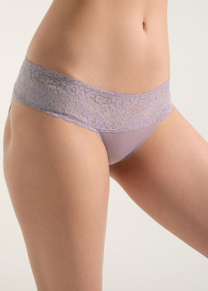 Cool Series．Mid Rise Cool Stretch Lace Waist Brief Panty(Bog)