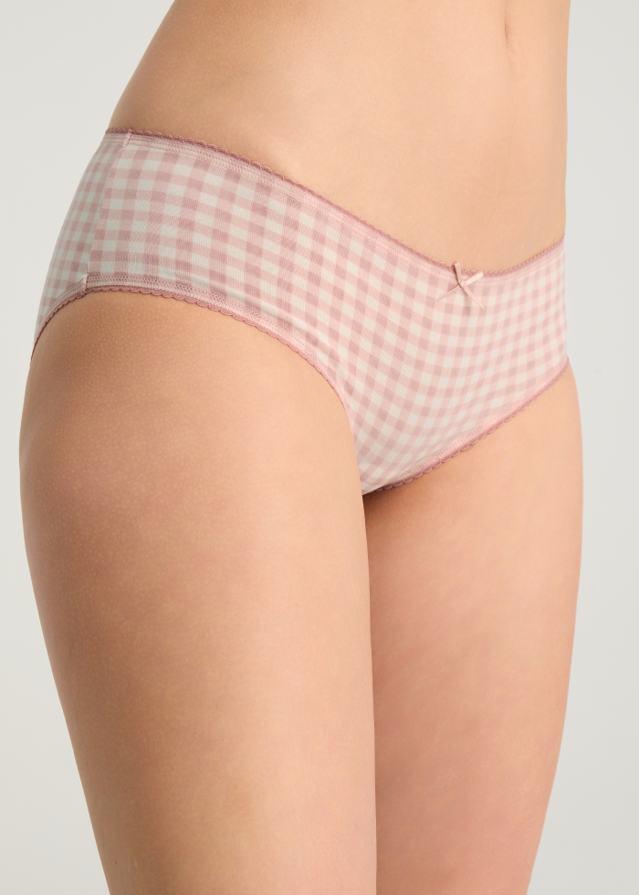 Life With Pets．Mid Rise Cotton Picot Elastic Brief Panty(Cameo Rose-Dotted Ribbon)