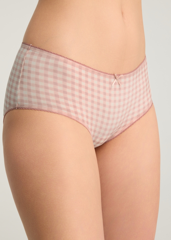 Life With Pets．High Rise Cotton Picot Elastic Brief Panty(Rose Taupe-Dotted Ribbon)