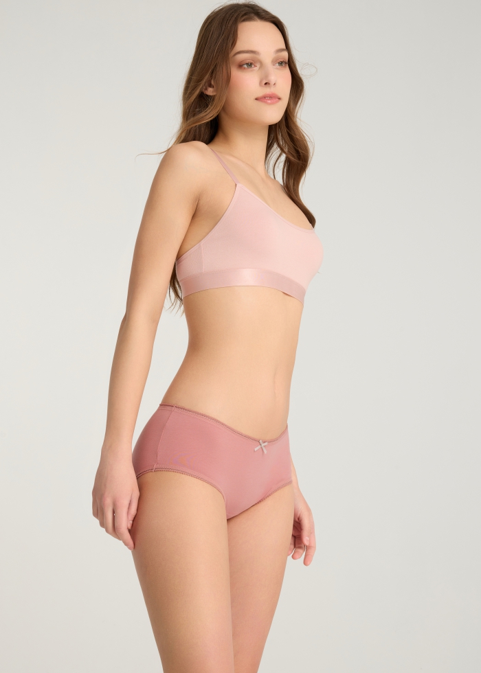 Life With Pets．High Rise Cotton Picot Elastic Brief Panty(Rose Taupe-Dotted Ribbon)