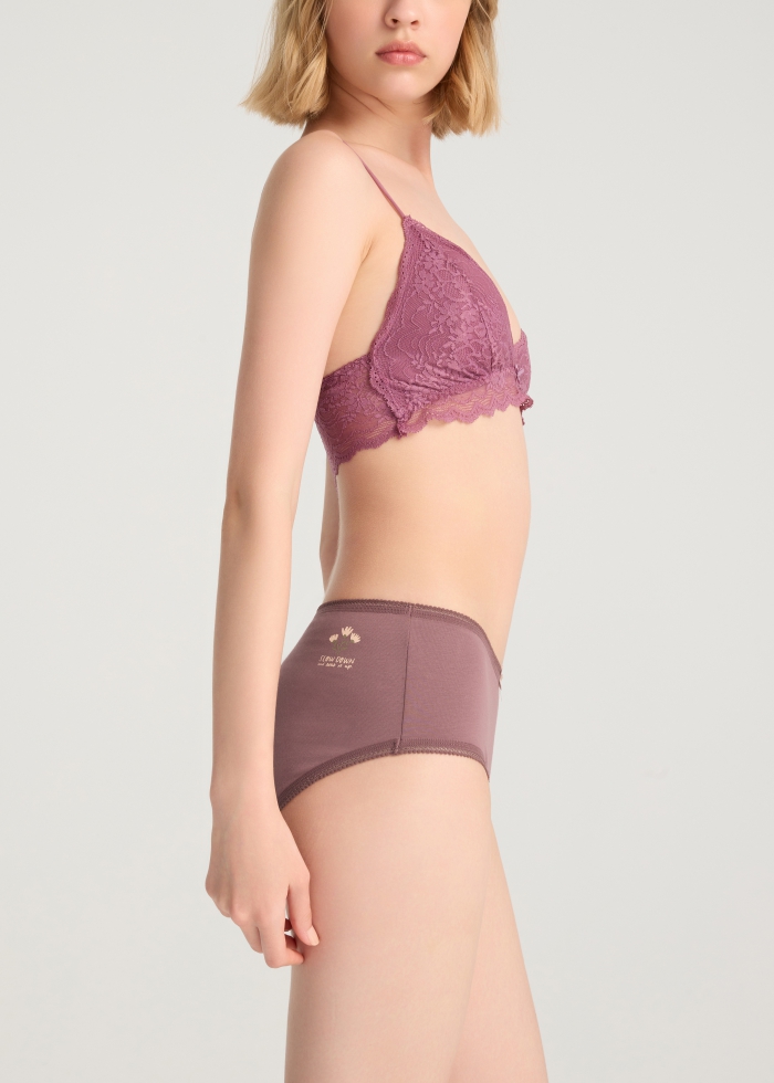 Warm Daily．High Rise Cotton Picot Elastic Brief Panty(Rose Taupe)