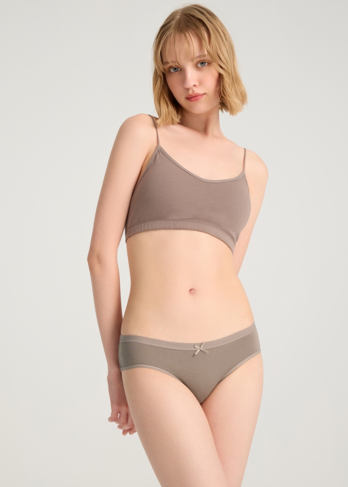 Life With Pets．Low Rise Cotton Crossed Back Brief Panty(Rose Taupe-Dotted Ribbon)