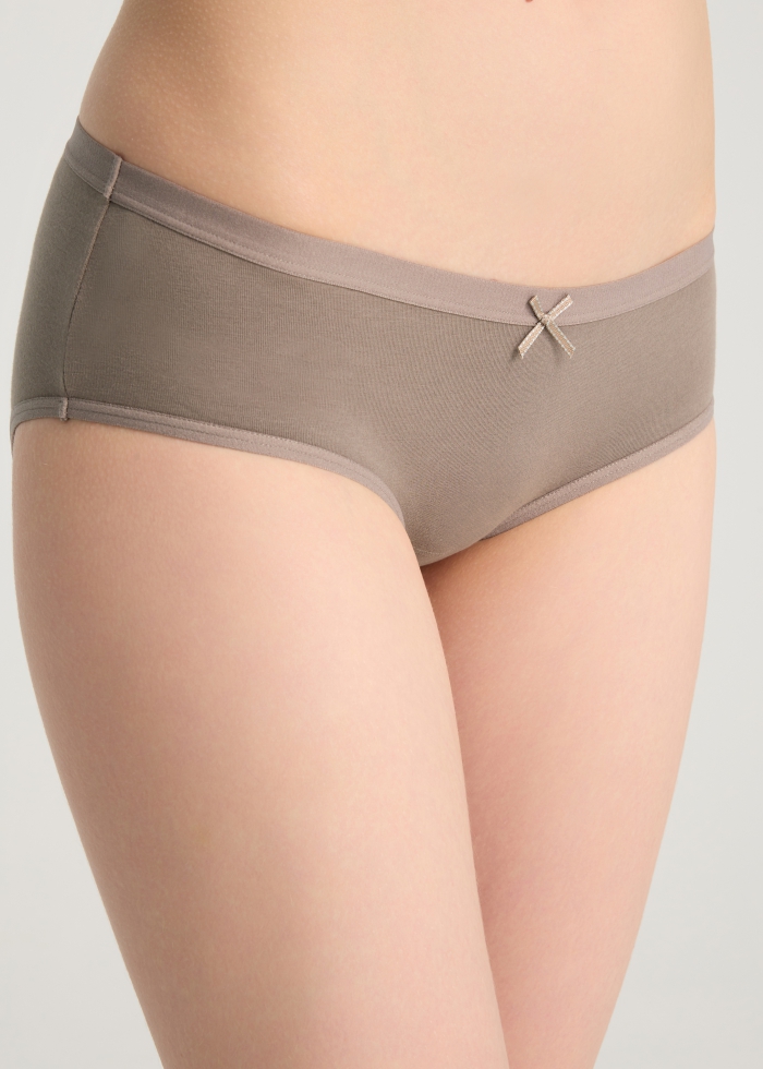 Life With Pets．Mid Rise Cotton Brief Panty(Rose Taupe-Dotted Ribbon)