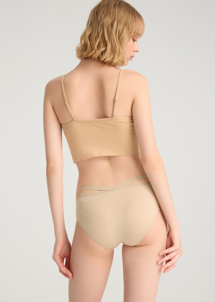 Warm Daily．Mid Rise Cotton Crossed Back Brief Panty(Rose Taupe-Dotted Ribbon)