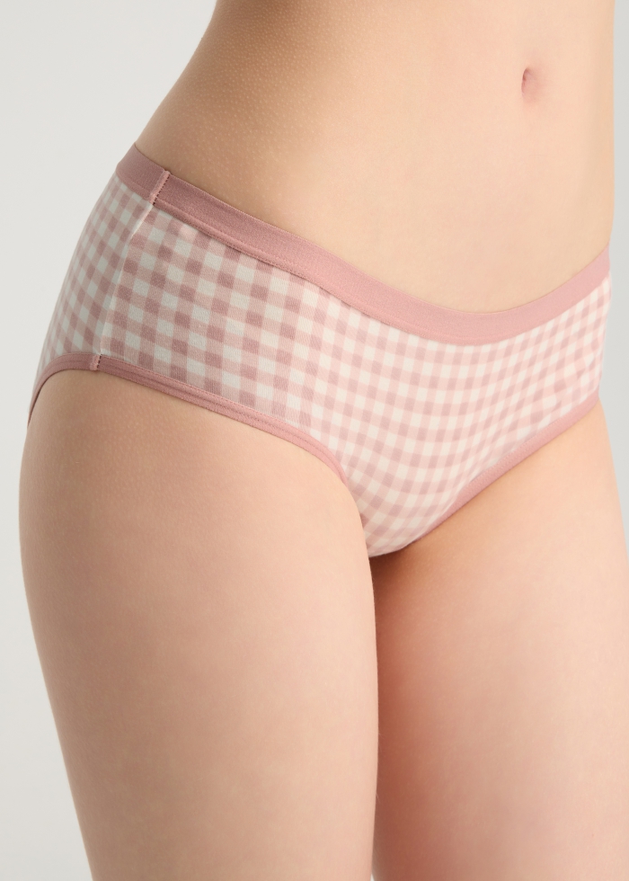 Life With Pets．Mid Rise Cotton Brief Panty(Rose Taupe-Dotted Ribbon)